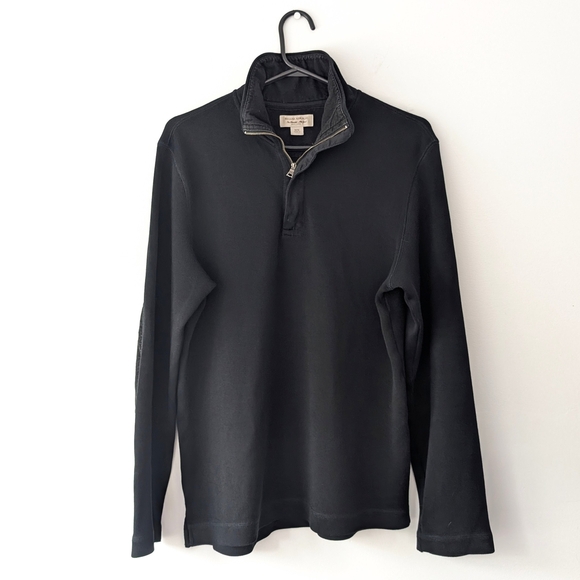 Banana Republic Black Half-Zip Sweater With Corduroy Elbow Patches In Size M - Picture 1 of 8